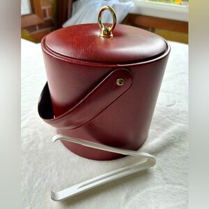 Vintage Georges Briard Faux Leather Red Ice Bucket w/ Tongs